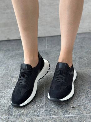Кросівки жіночі замшеві чорні із вставками шкіри та сітки, 36, 23.5
