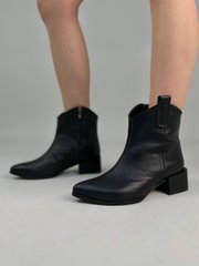 Ботинки ковбойки женские кожаные черного цвета на каблуке демисезонные с замком, 38, 24.5