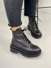 Ботинки женские кожаные черного цвета на байке, 40, 25.5