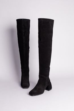 Ботфорты женские замшевые черные на каблуке зимние, 36, 23.5