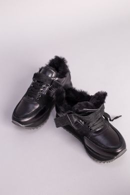 Кросівки жіночі шкіряні чорні із вставками замші зимові, 41, 26.5