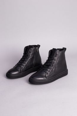 Ботинки мужские кожаные черного цвета зимние, 45, 30