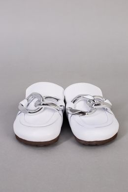 Шлепанцы женские кожаные белые с серебряной фурнитурой, 37, 24
