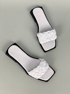 Шлепанцы женские кожаные белого цвета на черной подошве, 40, 26