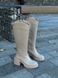 Сапоги женские кожаные бежевого цвета на каблуке зимние, 41, 26.5