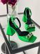 Босоножки женские кожаные зеленого цвета с цепочкой на каблуке, 37, 24