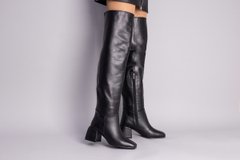 Ботфорты женские кожаные черные на каблуке демисезонные, 40, 26