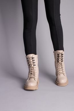 Ботинки женские кожаные цвет латте на шнурках и с замком, на меху, 36, 23