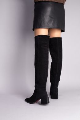 Ботфорты женские замшевые черного цвета с обтянутым каблуком демисезонные, 36, 23.5
