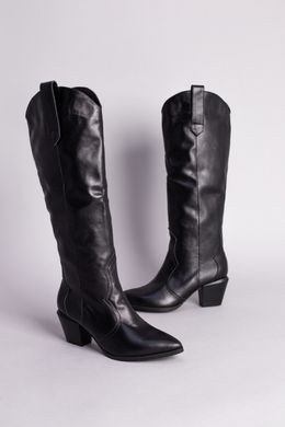 Женские черные кожаные сапоги на байке, 35, 23
