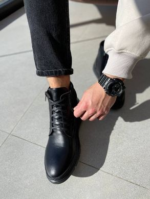 Ботинки мужские кожаные черного цвета на меху, 45, 30.5
