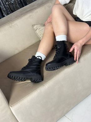 Черевики жіночі шкіряні чорного кольору на шнурках, демісезонні, 39, 25.5