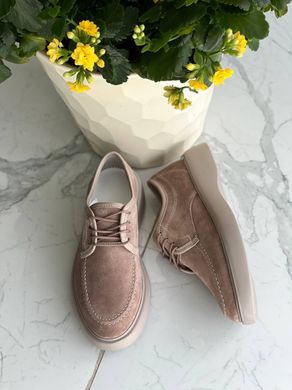 Туфлі жіночі замшеві бежевого кольору на шнурках, 41, 26.5-27