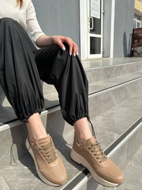 Кросівки жіночі шкіра флотар бежевого кольору з перфорацією на товстій підошві, 41, 26.5