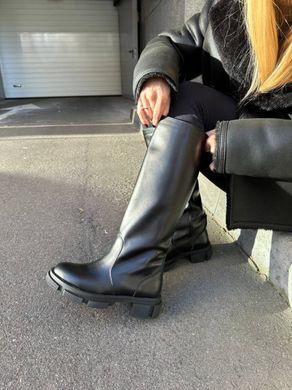 Сапоги женские кожаные черного цвета демисезонные, 37, 23.5