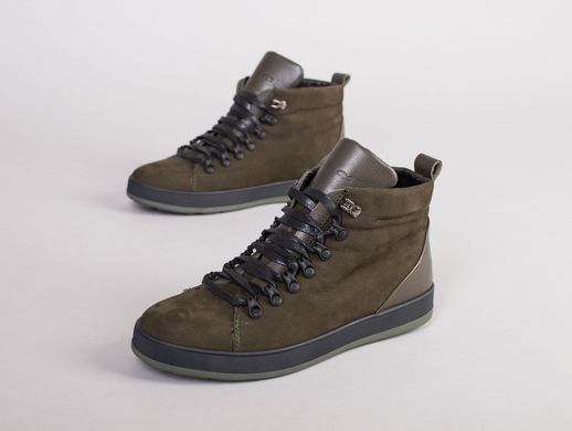 Мужские зимние ботинки из нубука цвета хаки на шнурках, 40, 26.5