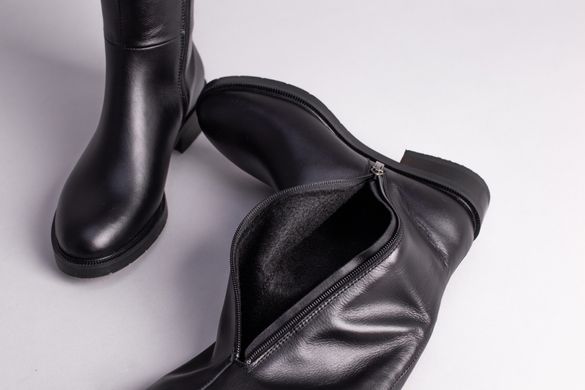 Ботфорты женские кожаные черного цвета на низком ходу демисезонные, 36, 23.5