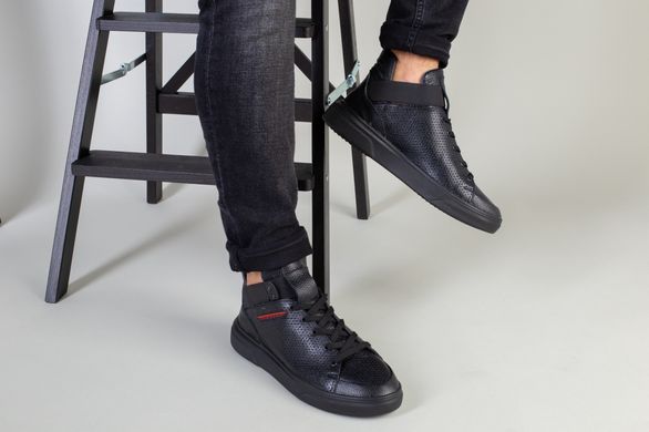 Мужские черные высокие кожаные кроссовки, на шнурках и с резинкой, 41, 27-27.5