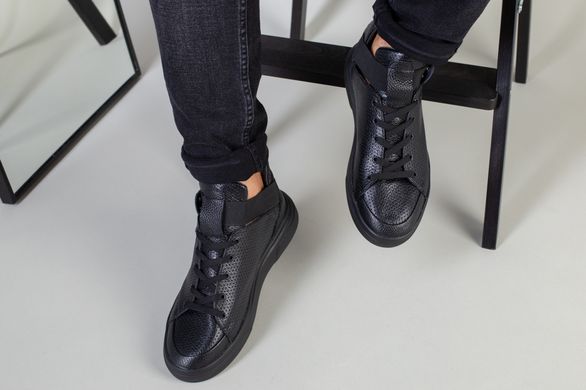Мужские черные высокие кожаные кроссовки на шнурках и с резинкой, 41, 27-27.5