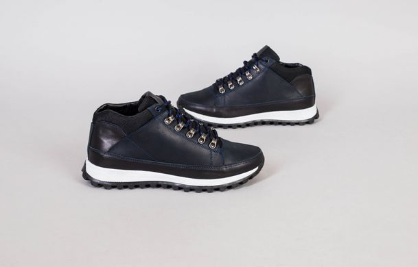 Ботинки мужские кожаные синие на шнурках, зимние, 40, 26-26.5
