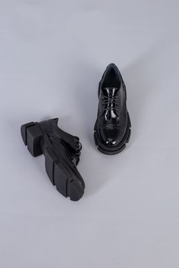 Туфлі жіночі шкіра наплак чорні на шнурках, 37, 24