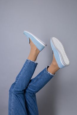 Туфли женские замшевые голубого цвета на низком ходу, 38, 24.5-25