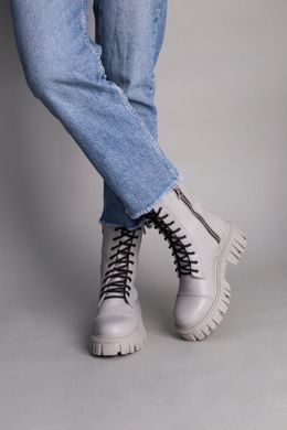 Ботинки женские кожаные серые с замками демисезонные, 41, 26