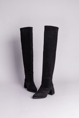 Ботфорты женские замшевые черного цвета с обтянутым каблуком демисезонные, 37, 24
