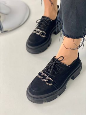 Туфли женские замшевые черные на шнуровке, 40, 25.5-26