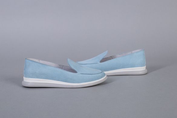 Туфлі жіночі замшеві блакитного кольору на низькому ходу, 38, 24.5-25