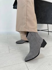 Ботинки казаки женские замшевые серого цвета на каблуке зимние, 41, 26