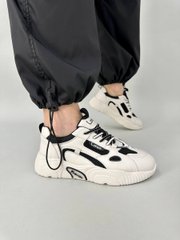Кросівки жіночі шкіряні світло-бежеві з чорними вставками сітки, 38, 24