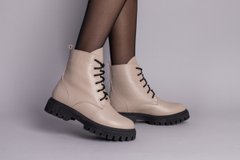 Ботинки женские кожаные бежевые, на шнурках, зимние, 41, 26.5