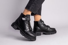 Ботинки женские кожаные черные с ремешками демисезонные, 41, 26.5