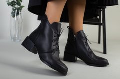 Ботинки женские кожаные черные на небольшом каблуке зимние