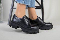 Туфли женские кожаные черные на массивной подошве, 40, 26