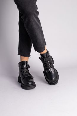 Ботинки женские кожаные черные с ремешками демисезонные, 41, 26.5