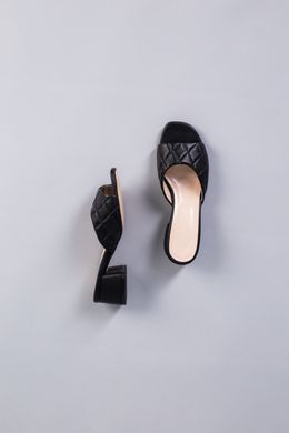 Шлепанцы женские кожаные черные на каблуке 4 см, 41, 26.5