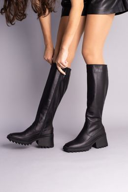 Сапоги женские кожаные черные на небольшом каблуке, 40, 26