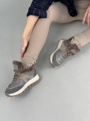 Кросівки жіночі шкіряні сірі зі вставками замші зимові, 38, 24.5-25