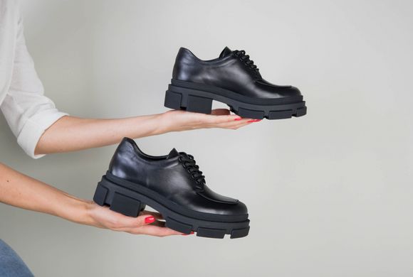 Туфлі жіночі шкіряні чорні на масивній підошві, 40, 26