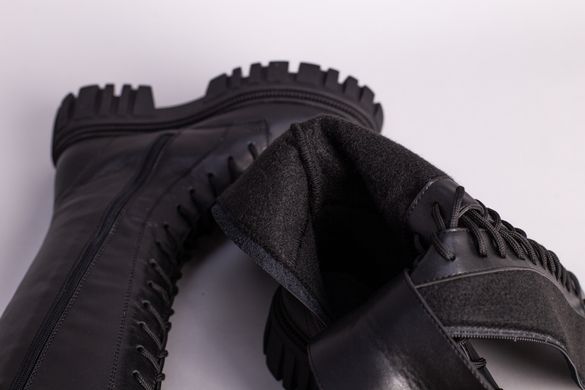 Чоботи жіночі шкіряні чорного кольору зі шнурівкою демісезонні, 35, 22.5