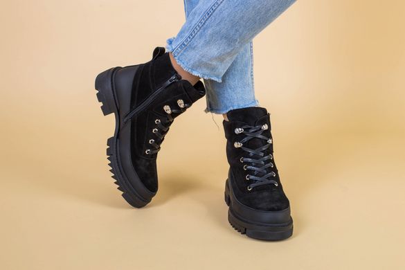 Черные замшевые зимние ботинки с вставками кожи, 36, 23.5