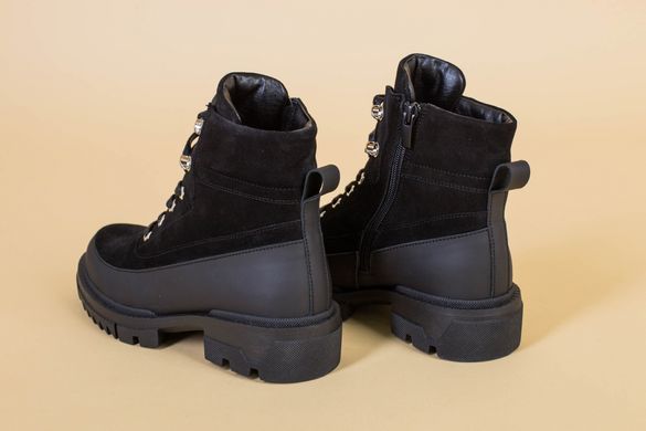 Черные замшевые зимние ботинки с вставками кожи, 36, 23.5