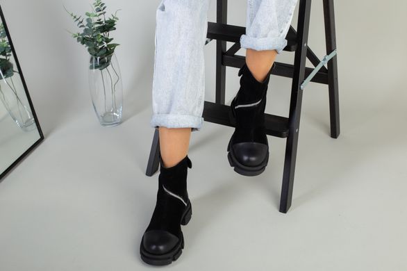 Ботинки женские замшевые черные с вставками кожи зимние, 41, 26-26.5