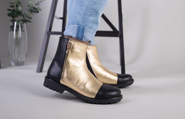 Демисезонные кожаные ботиночки, черный с золотом, 36, 31, 21