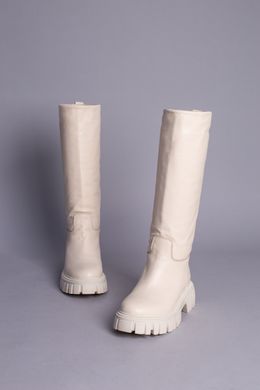 Сапоги женские кожаные молочного цвета зимние, 40, 26