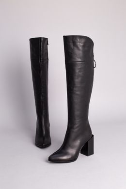 Ботфорты женские кожаные черные на каблуке зимние, 38, 24