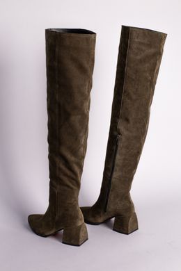 Ботфорты женские замшевые цвета хаки с обтянутым каблуком, 41, 27