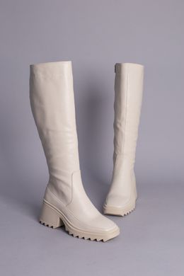 Сапоги женские кожаные бежевые на небольшом каблуке зимние, 40, 26